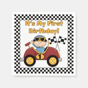 Red Racing Car 1st Birthday Paper Napkins by kids_birthdays at Zazzle