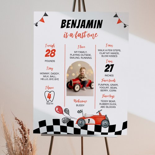 Red Racing Car 1st Birthday Photo Milestone Poster