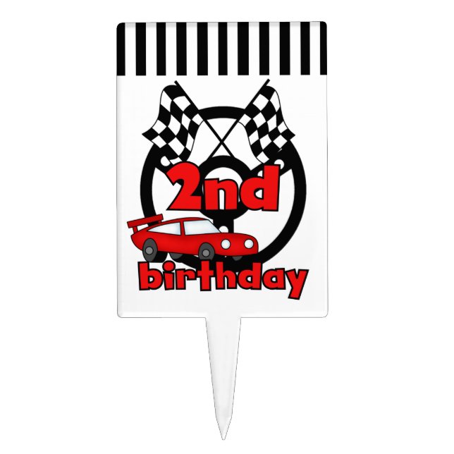 Red Racing Car 2nd Birthday Cake Topper (Front)