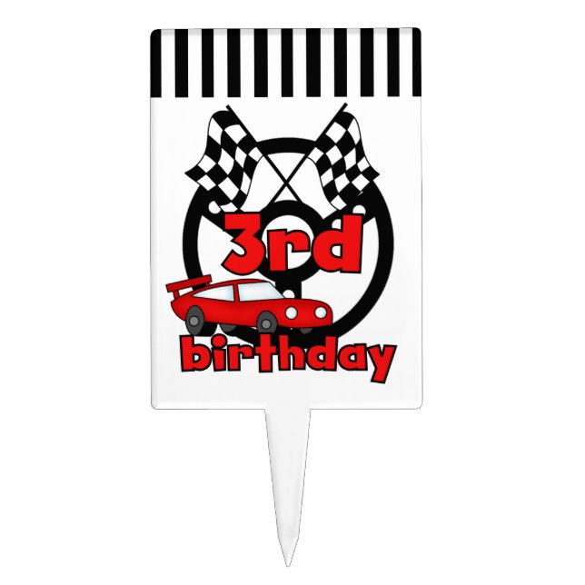 Red Racing Car 3rd Birthday Cake Topper (Front)