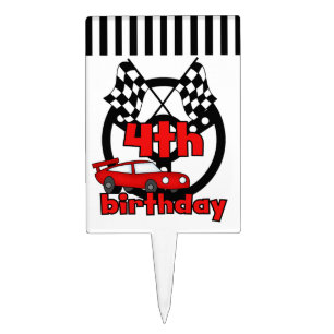 Red Racing Car 4th Birthday Cake Topper