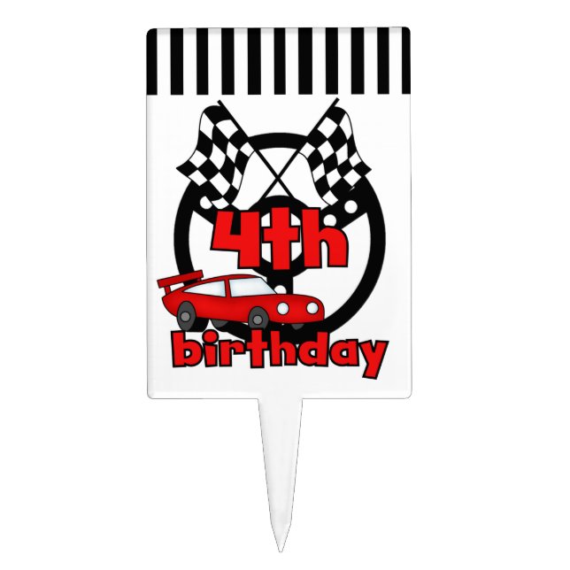 Red Racing Car 4th Birthday Cake Topper (Front)
