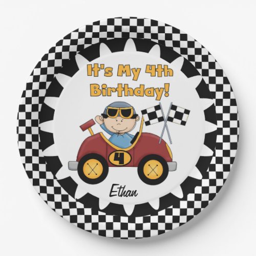 Red Racing Car 4th Birthday Paper Plates