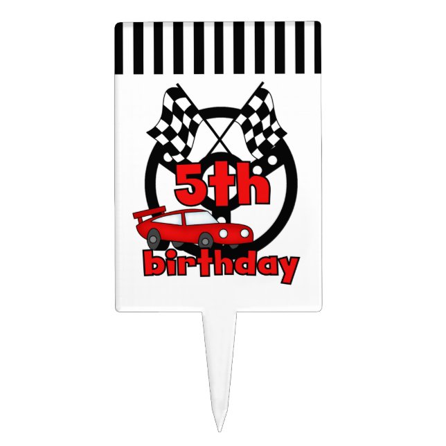 Red Racing Car 5th Birthday Cake Topper (Front)