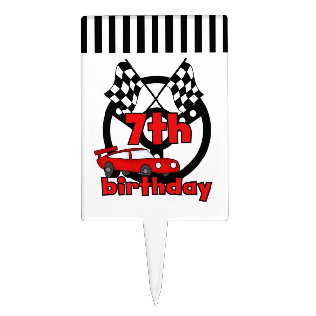 Red Racing Car 7th Birthday Cake Topper (Front)