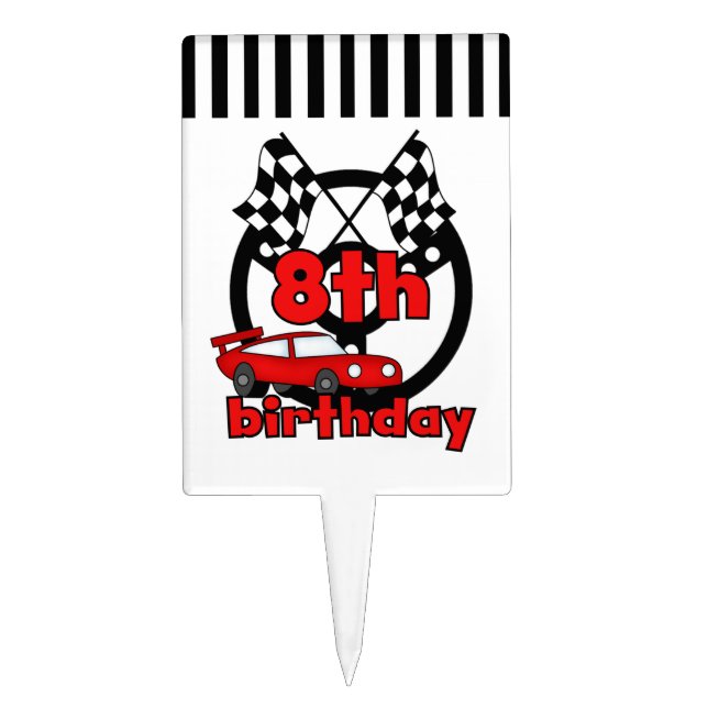 Red Racing Car 8th Birthday Cake Topper (Front)
