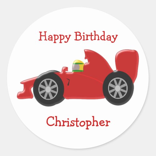 Red Racing Car Birthday Classic Round Sticker