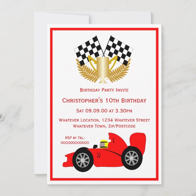 Red Racing Car Birthday Party Invitation (Front)