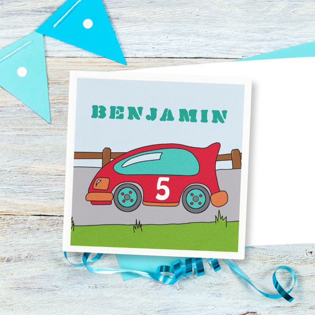 Red Racing Car Birthday Party Paper Napkins (Creator Uploaded)