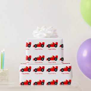 Red Racing Car Birthday Present Wrapping Paper