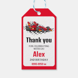 Red Racing Car Birthday Thank You Gift Tag