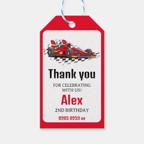  Red Racing Car Birthday Thank You Gift Tag