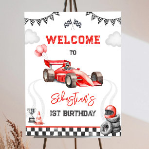 Red Racing Car Boy Birthday Welcome Sign
