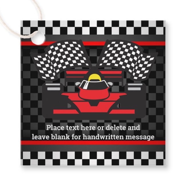 Red Racing Car Checkered Design Favor Card