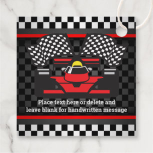 Red Racing Car Checkered Design Favor Card Favor Tags