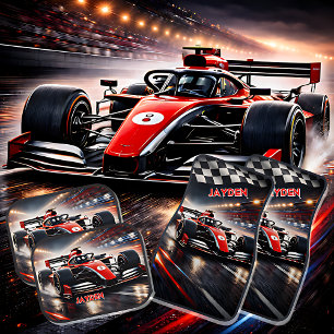 Red Racing Car Checkered Flag Speed Design Car Floor Mat