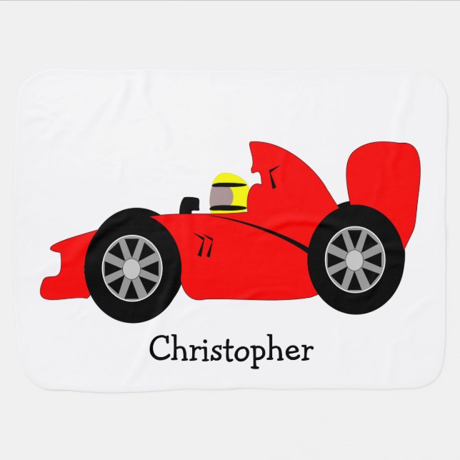 Red Racing Car Design Just Add Name Stroller Blanket (Horizontal)
