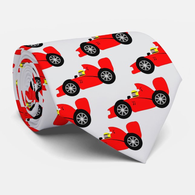 Red Racing Car Design Neck Tie (Rolled)