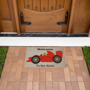 Red Racing Car Design Personalised Fiber Doormat