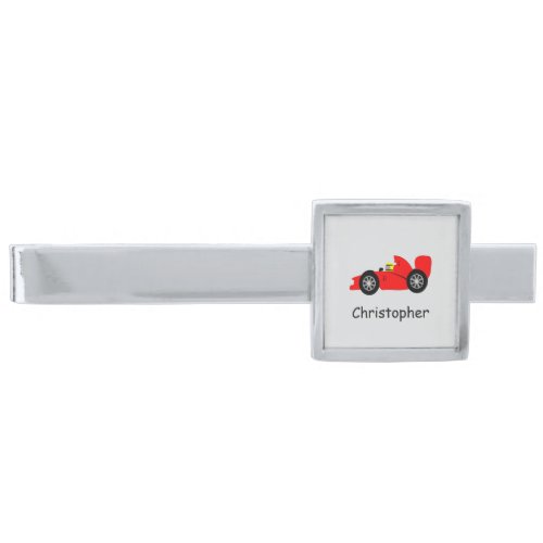 Red Racing Car Design Personalised Silver Finish Tie Bar