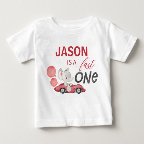 Red Racing Car Elephant 1st Birthday T_shirt