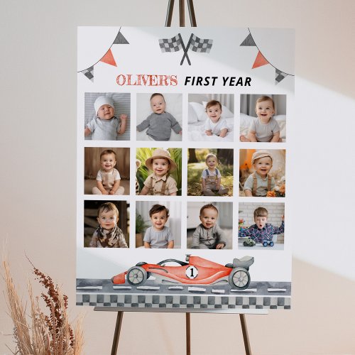 Red Racing Car First Birthday Party Milestone Sign