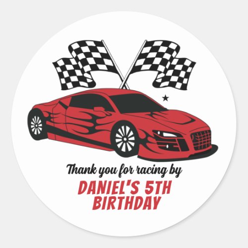 Red Racing Car for Kids Boys Birthday Party Classic Round Sticker