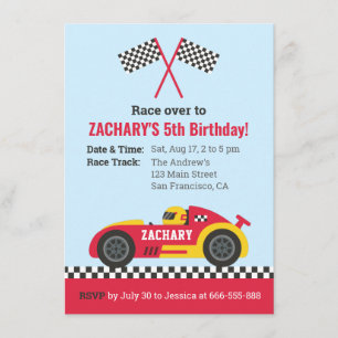 Red Racing Car Kids Birthday Party Invitation