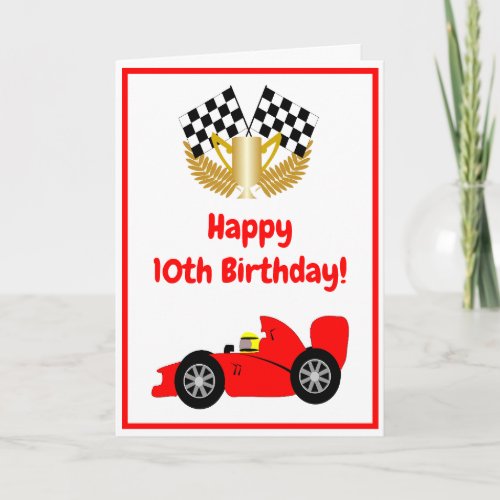 Red Racing Car Personalised 10th Birthday Card