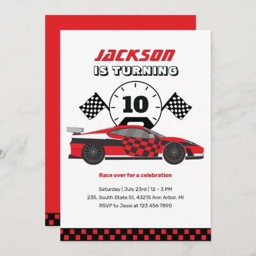Red Racing Car Race Kids Boys Birthday Invitation