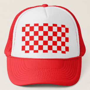 Red Racing Checkered Flag Display Customizable Trucker Hat
