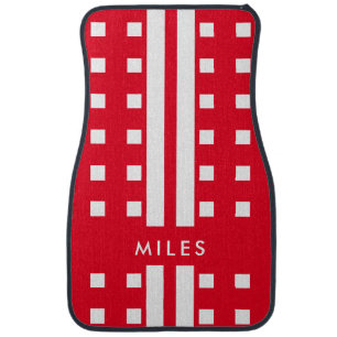 Red Racing Stripe Checkered Personalised Car Mat