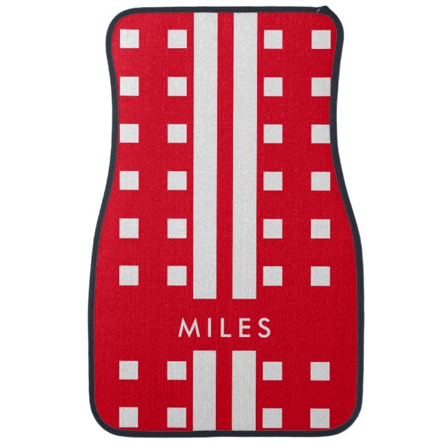 Red Racing Stripe Checkered Personalised Car Mat (Front)