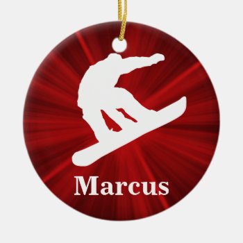 Red Radiance Personalized Snowboarding Ornament by UniqueChristmasGifts at Zazzle