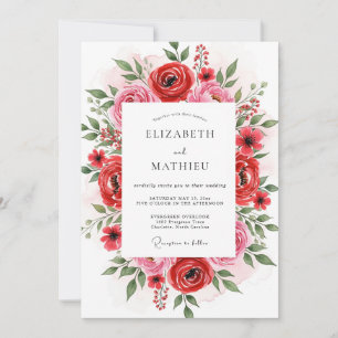 Red Radiant Botanical Wedding Invitation
