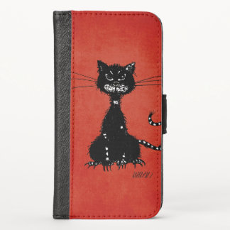 Red Ragged Evil Black Cat iPhone X Wallet Case
