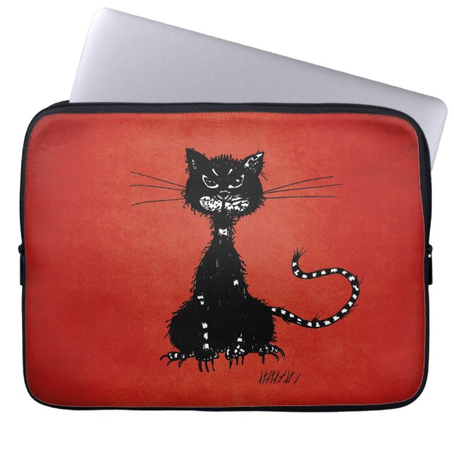 Red Ragged Evil Black Cat Laptop Sleeve (Front)