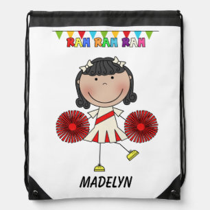 Red Rah Rah Cheerleader Drawstring Backpack Bag