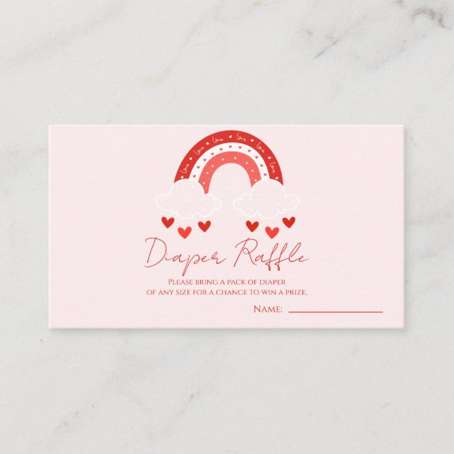 Red Rainbow baby shower Diaper Raffle Enclosure Card (Front)
