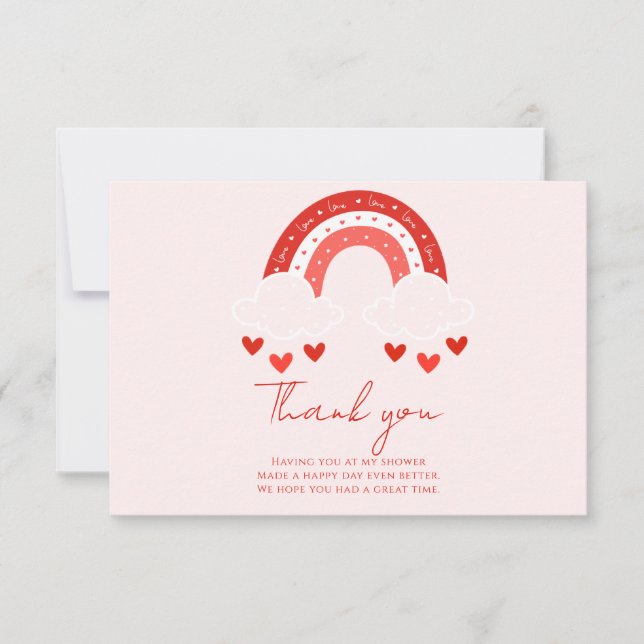 Red Rainbow baby shower thank you Card (Front)