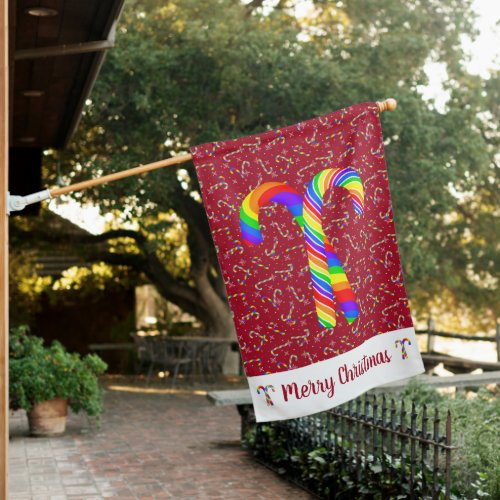 Red Rainbow Candy Canes Pride Christmas House Flag