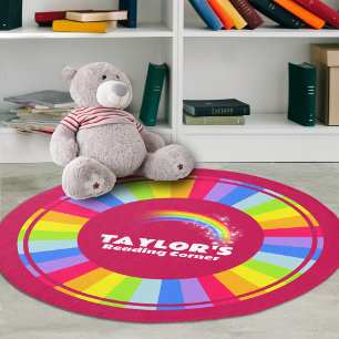 Red rainbow colorful kids reading corner rug 