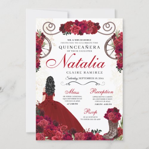 Red Ranchero Princess Quinceanera Invitation