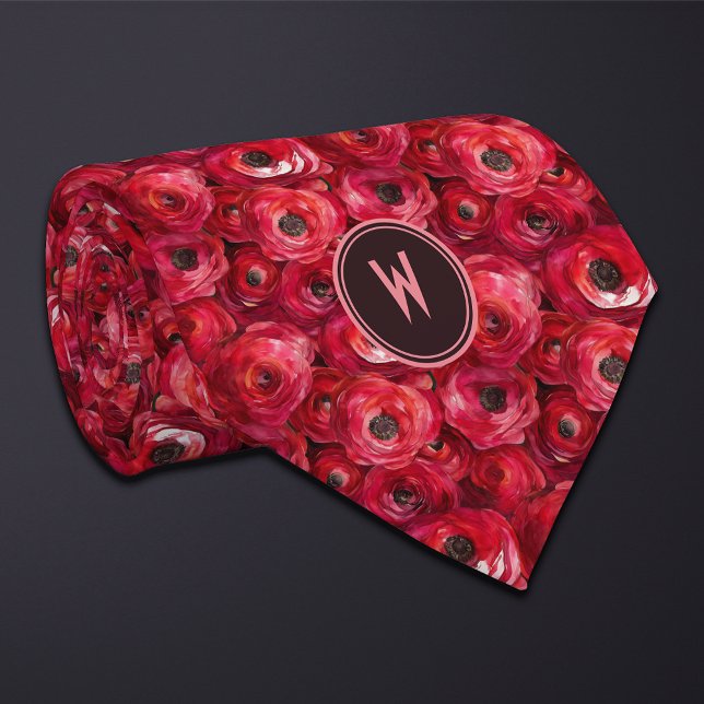 Red Ranunculus Floral  Neck Tie (Creator Uploaded)