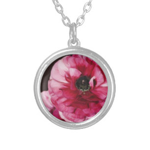 Red Ranunculus Silver Plated Necklace