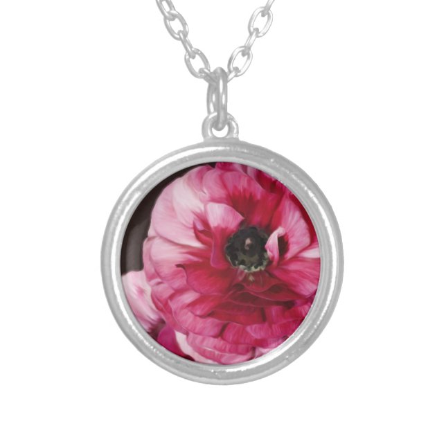 Red Ranunculus Silver Plated Necklace (Front)