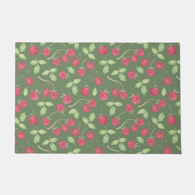 Red Raspberries on Green Floor Mat (Front)