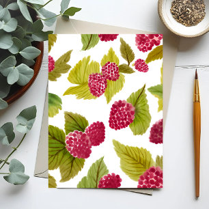 Red Raspberries Watercolor Fruit Painted Postcard