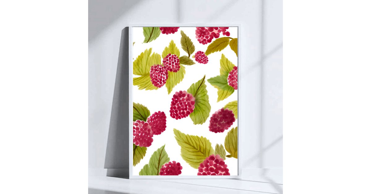 Purple Raspberry Poster Red Raspberries Watercolor Fruit Painted Poster | Zazzle