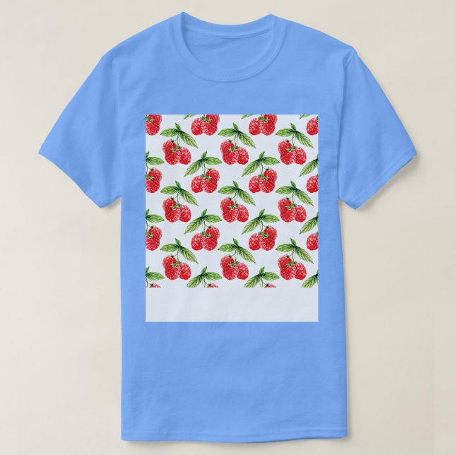Red Raspberries With Leaves Pattern T-Shirt (Design Front)